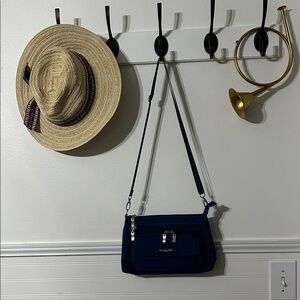 Baggallini Midnight Blue Crossbody RFID with Silver Details 11 x 8 in
